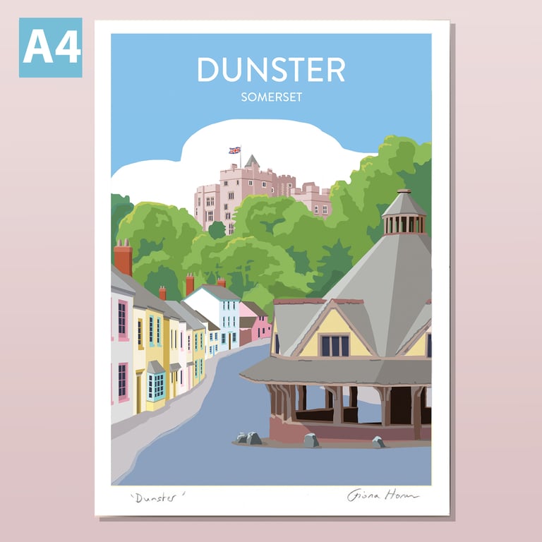 Dunster, Somerset, retro style travel poster A4
