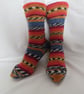 Hand-cranked Knitted Ribbed Wool Socks Size 6 to 7 Turnover Tops - Image 1