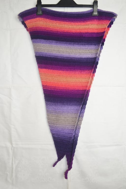 Hand Crochet Shawl 100% Acrylic Manarola Geranium Multicolour ca 210x57cm