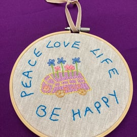 Hippie camper van embroidery art.