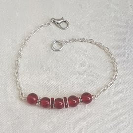 SALE - Gorgeous Red Glass Bead and Chain Bracelet