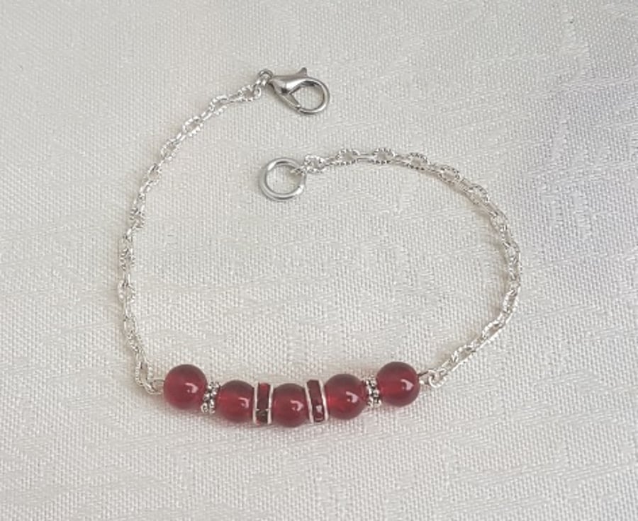 SALE - Gorgeous Red Glass Bead and Chain Bracelet