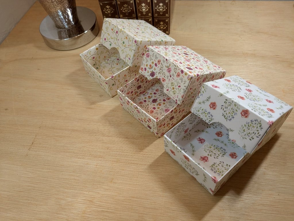 A set of three handmade, raised lid, gift boxes - 'Field Flowers'