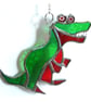 Dinosaur T Rex Suncatcher Green Red Stained Glass Handmade  - Image 5