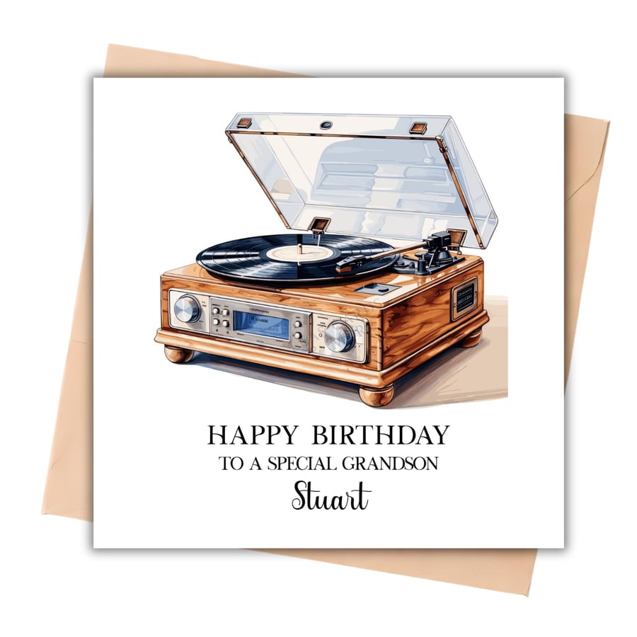 Vinyl Record Player Happy Birthday Card