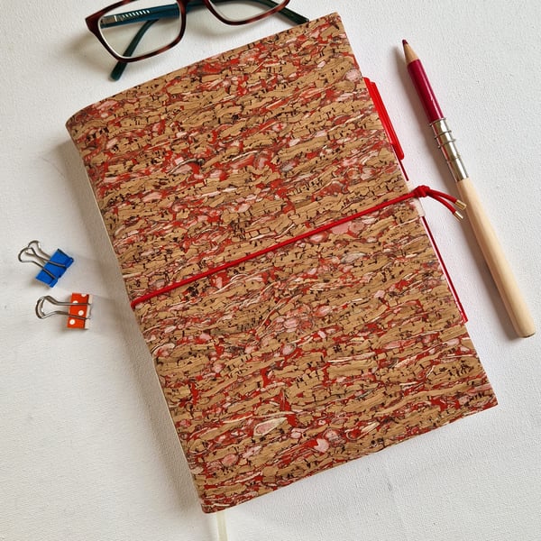 Cork Planner, Red Fleck, Vegan and Eco-Friendly, Refillable Journal, A5