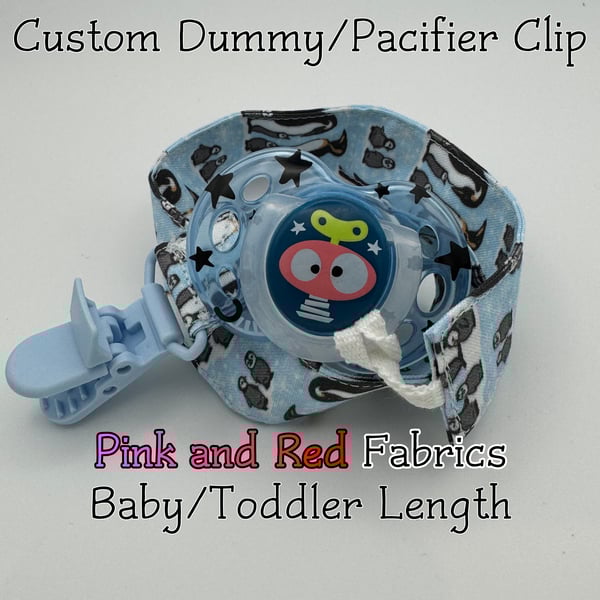 Custom (Pink &Red Colours) SHORT LENGTH-BABY-Toddler 100% cotton pacifier clips