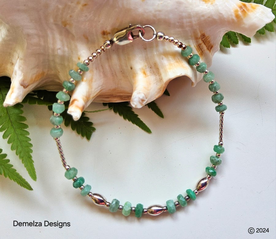 Zambian Emerald Sterling Silver Bracelet