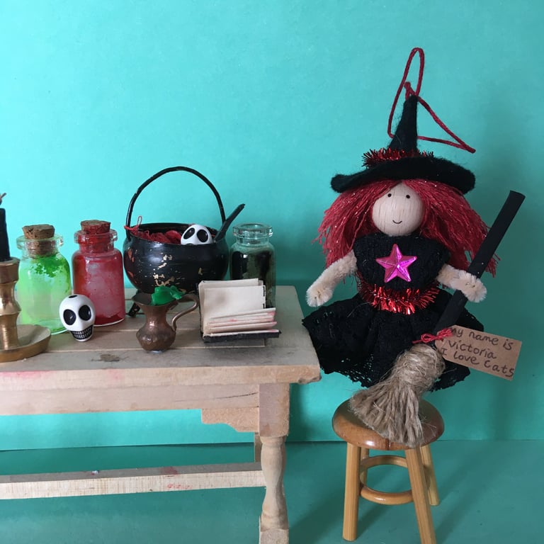 Witch Doll Hanging Decoration, Red, Witchy Gifts, Halloween Decoration