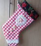 Scandi Style Hearts and Holly Gingham Christmas Stocking