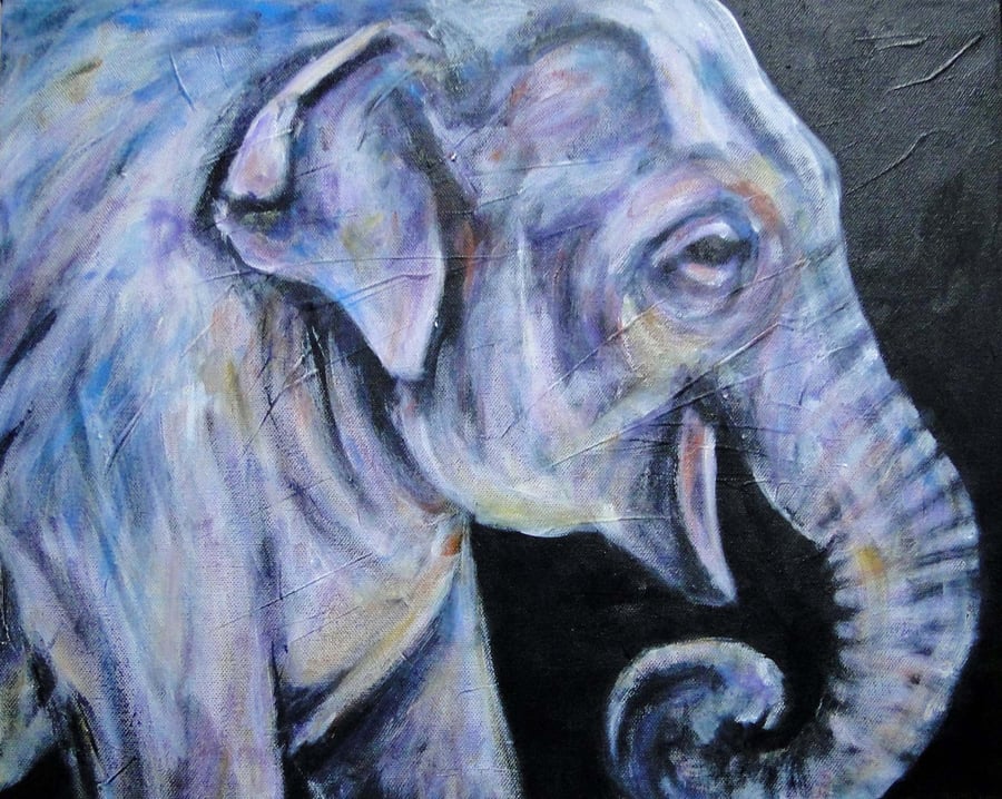 Elephant Painting Art Original Acrylic Painting on Canvas OOAK Animal
