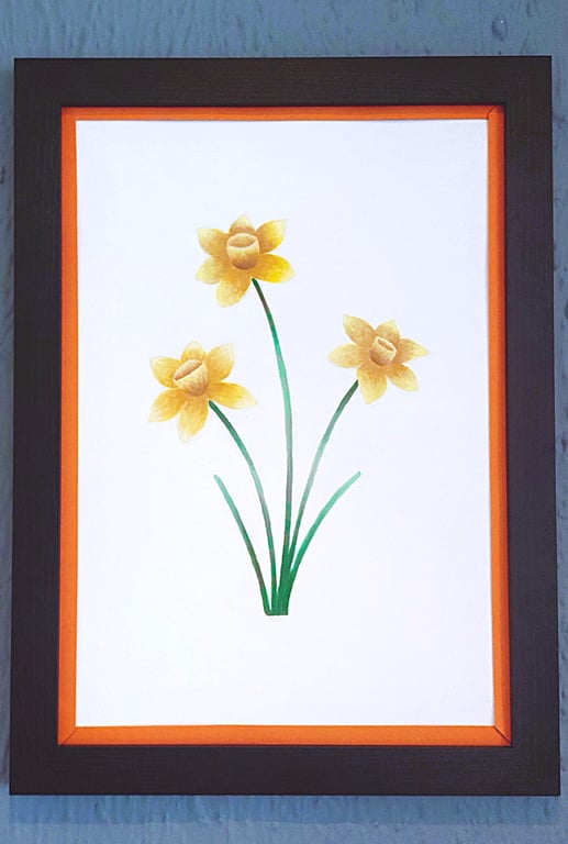 Genuine Made in UK Framed A3 Print Daffodils Stylish Orange Border Wallart