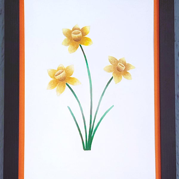 Genuine Made in UK Framed A3 Print Daffodils Stylish Orange Border Wallart