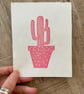 Pink Cactus Lino Print: Hand-Burnished Arizona Art (Unframed)
