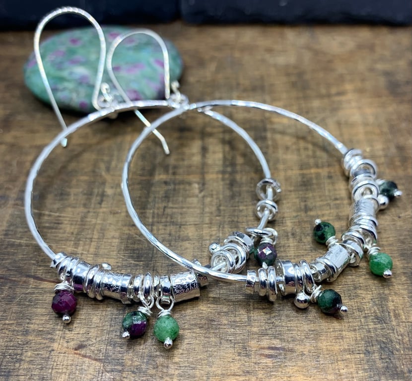 Sterling Silver & Ruby Zoisite Kinetic Earrings
