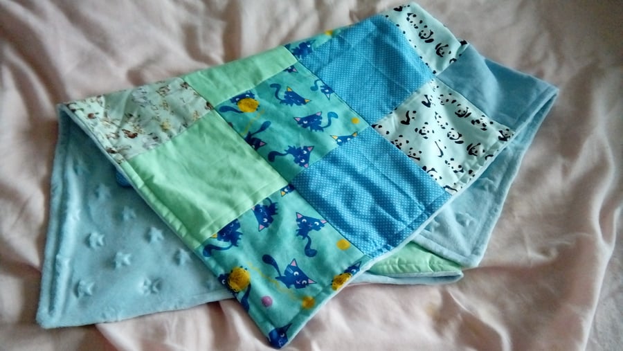 Blue Animal Patchwork Baby Blanket 