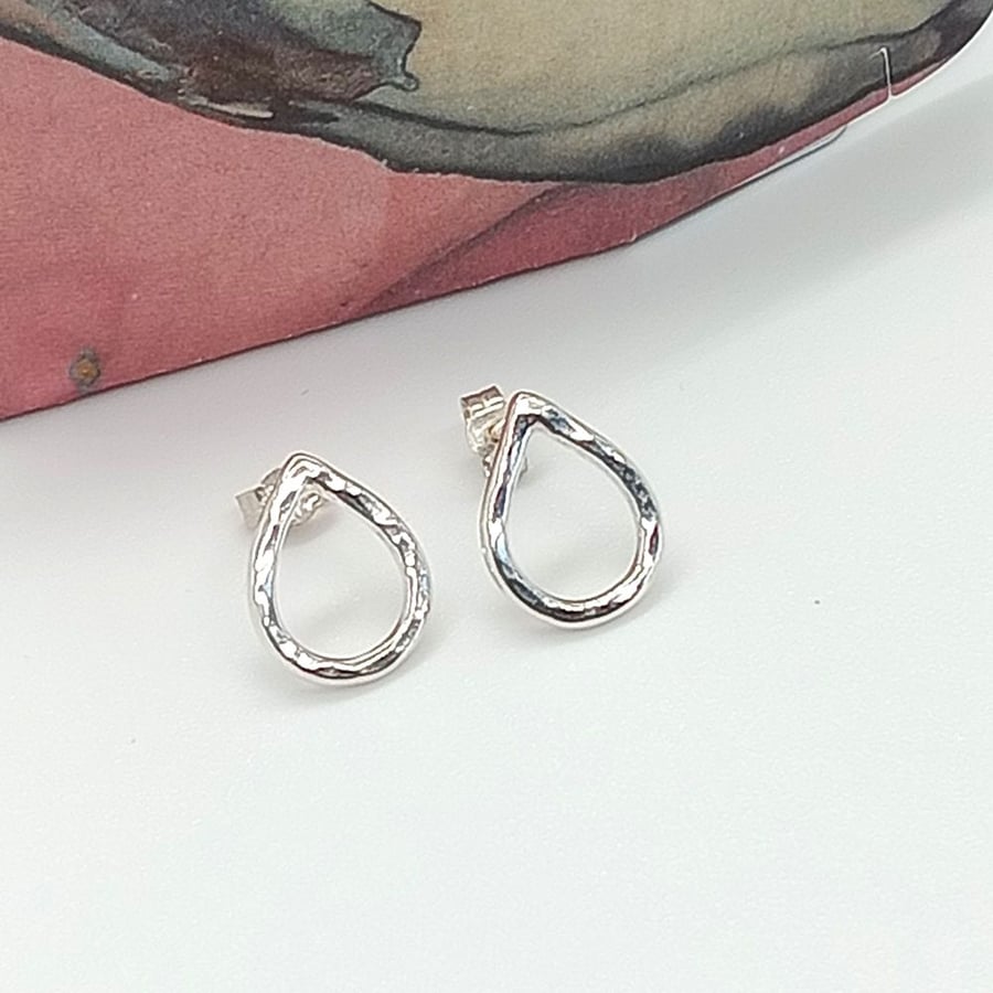 silver raindrop stud earrings ready to post