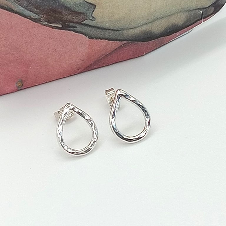silver raindrop stud earrings ready to post