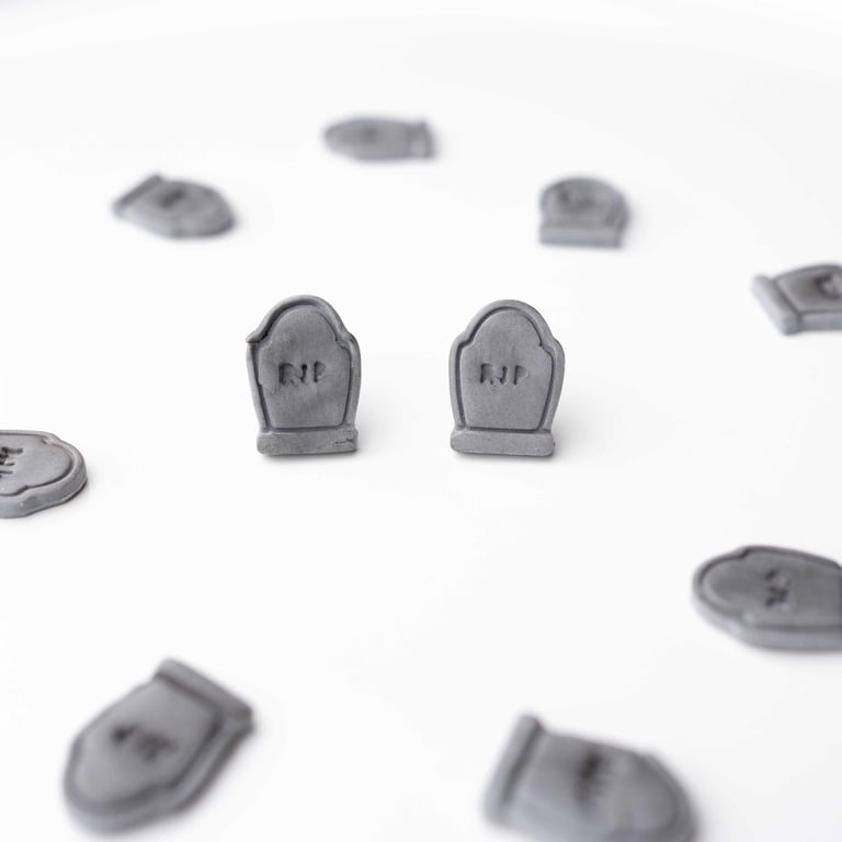 Handmade Polymer Clay Grave Stone Stud Earrings: Halloween Horror