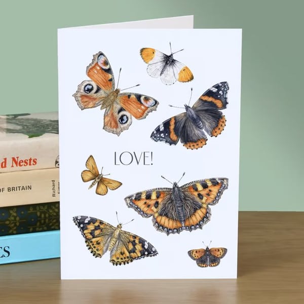 Butterfly Greetings Card - 5x7" blank, for birthday, anniversary or Valentines
