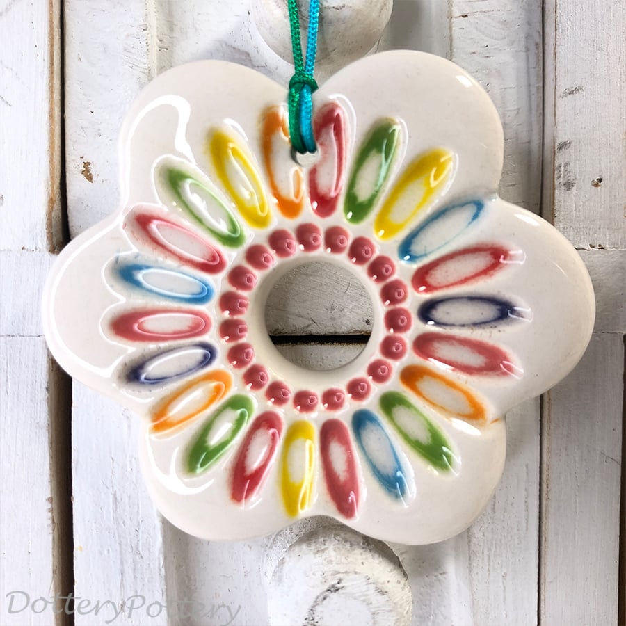 Multicoloured ceramic flower decoration