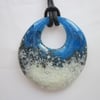 Handmade cast glass round pendant - Surf