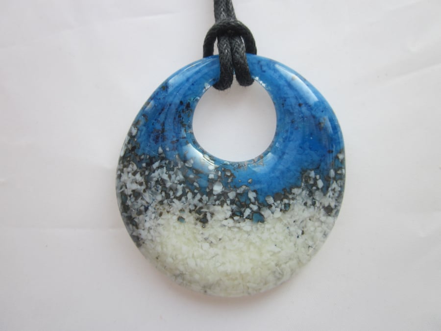 Handmade cast glass round pendant - Surf