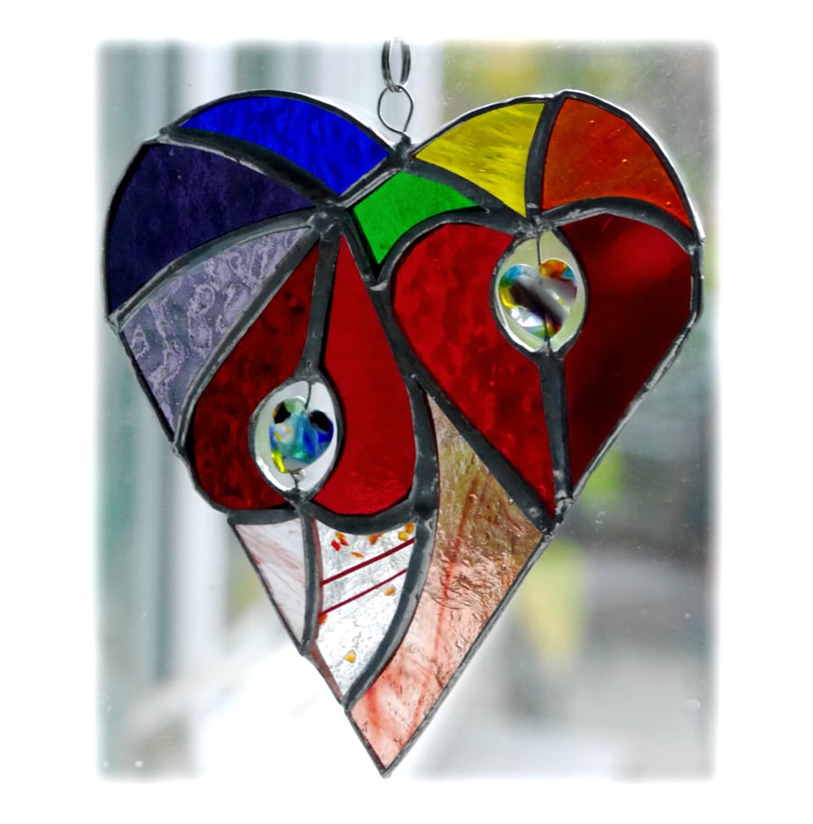 Heart of Hearts Suncatcher Rainbow Stained Glass 053