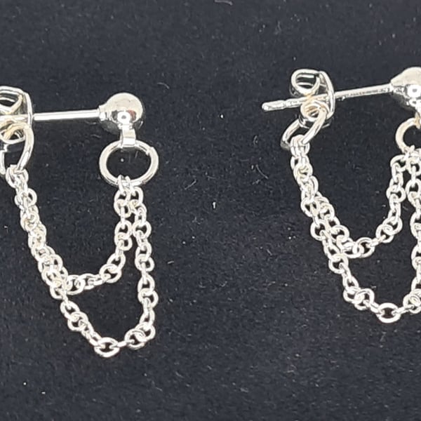 Handmade Sterling Silver Chain Dangle Stud Earrings
