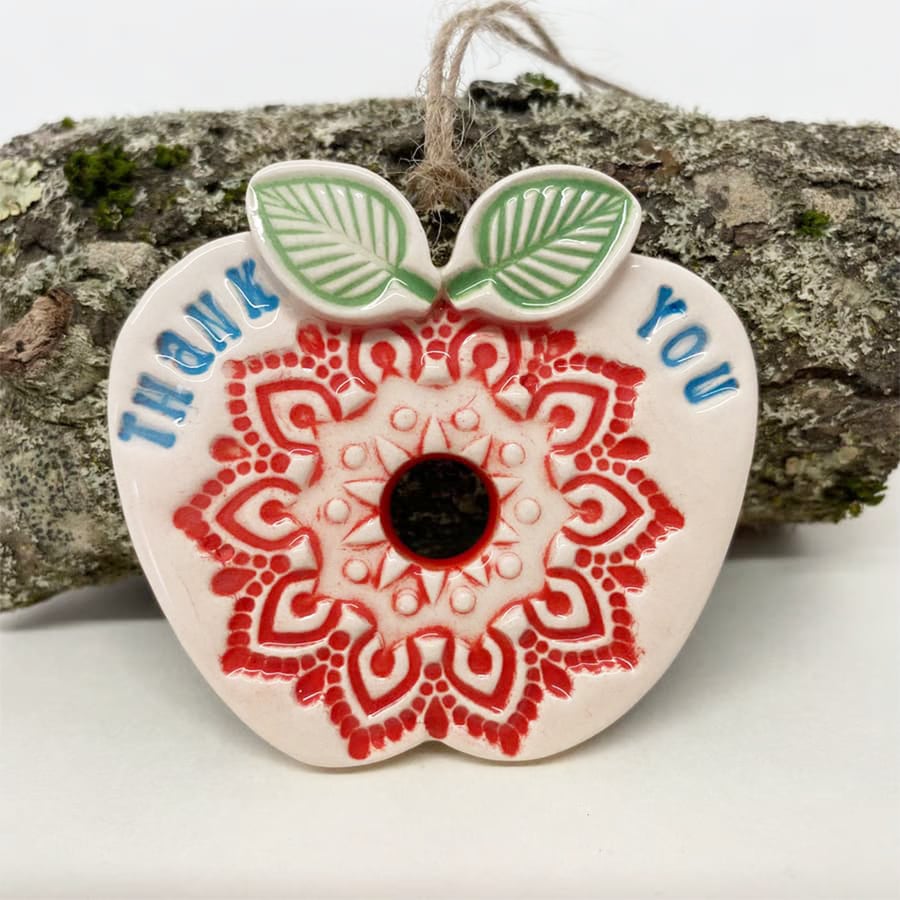 Gift for teacher small ceramic Thank You apple decoration