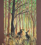 Hares in an Autumn Forest Landscape, small original drawing, wall art - Image 6