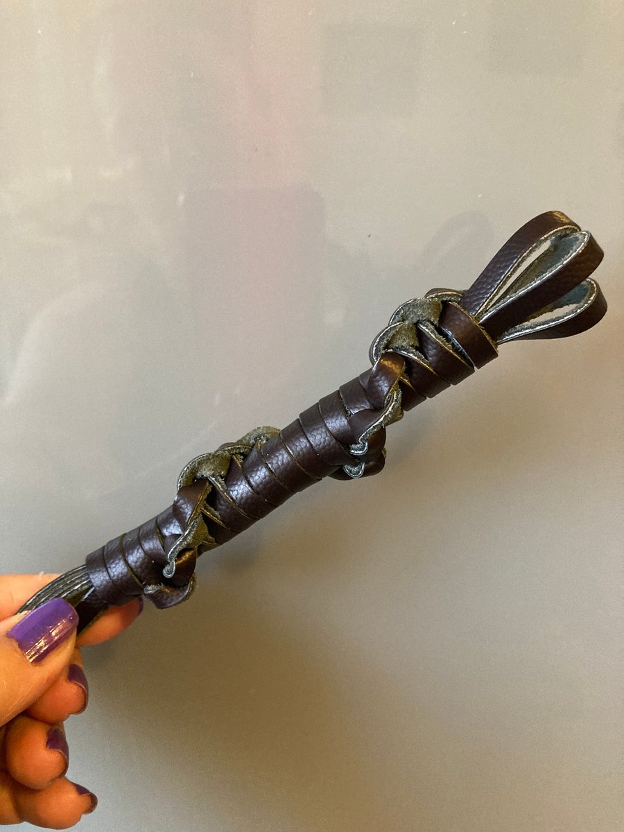 Leather Lace Mini Whip in Dark Brown & Green (roughly 20-21 inches)