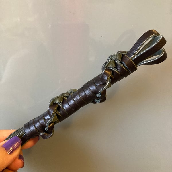 Leather Lace Mini Whip in Dark Brown & Green (roughly 20-21 inches)