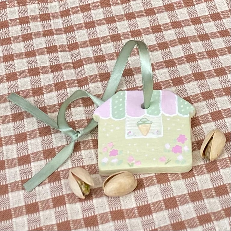 Ice Cream Sundae Pistachio - hand painted hanging decoration 