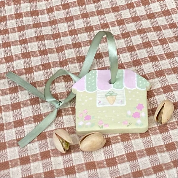 Ice Cream Sundae Pistachio - hand painted hanging decoration 