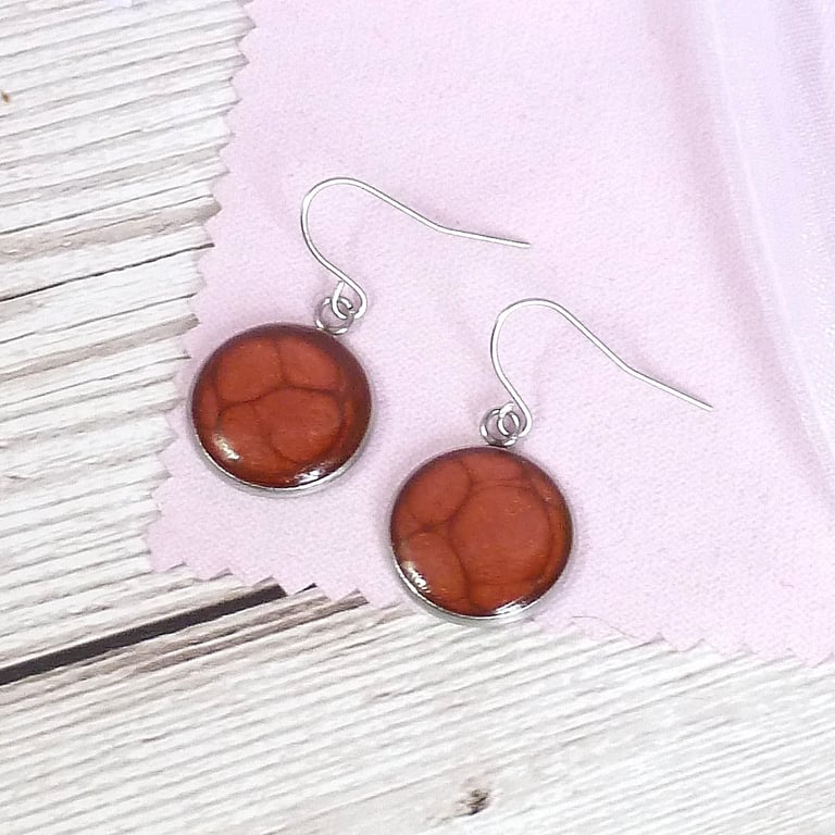 Deep red dangle earrings, lightweight circular drop earrings for women