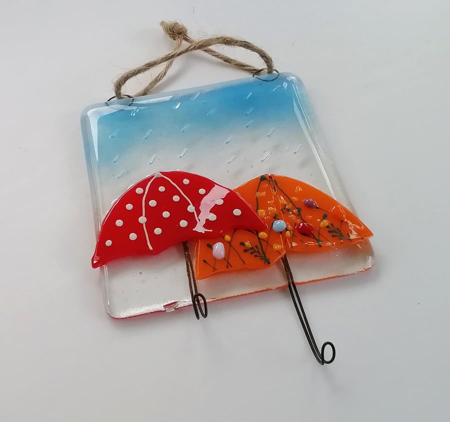 Fused Glass Umbrella Hooks: Kitchen Tea Towel, Dog Lead, Key Holder