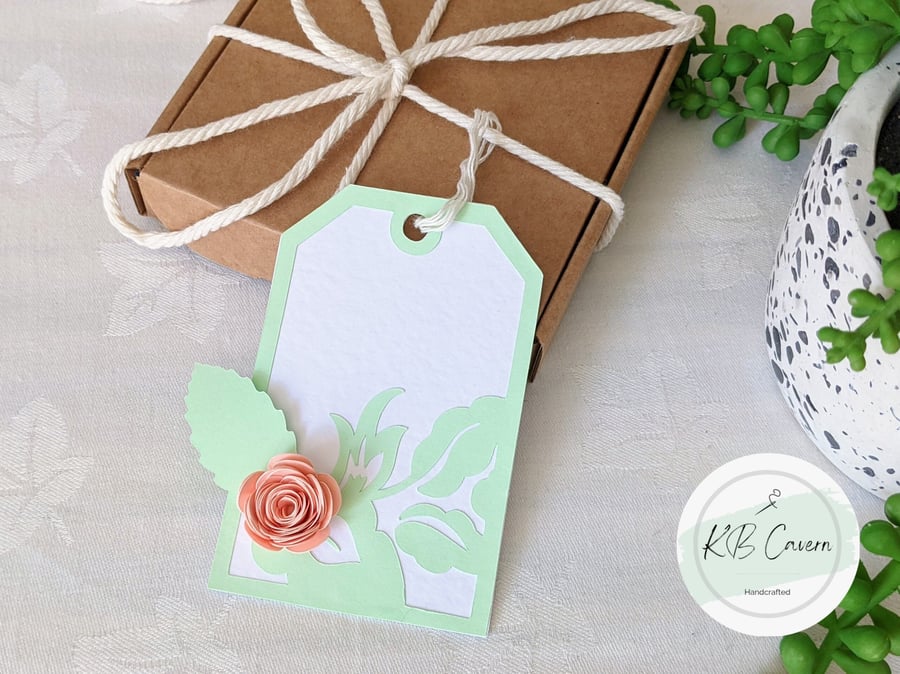 Set of 5 Rose Gift Tags, Wedding Gifting, Elegant Wrapping, Floral Labels