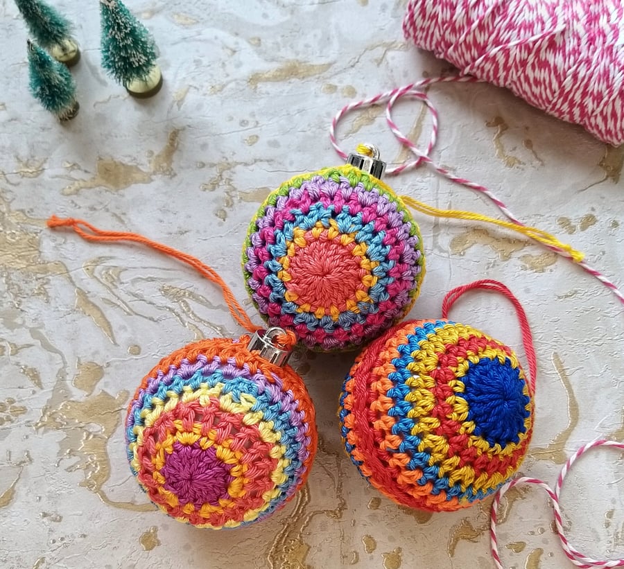 Crochet Christmas Baubles Set of 3 Tree Decorations