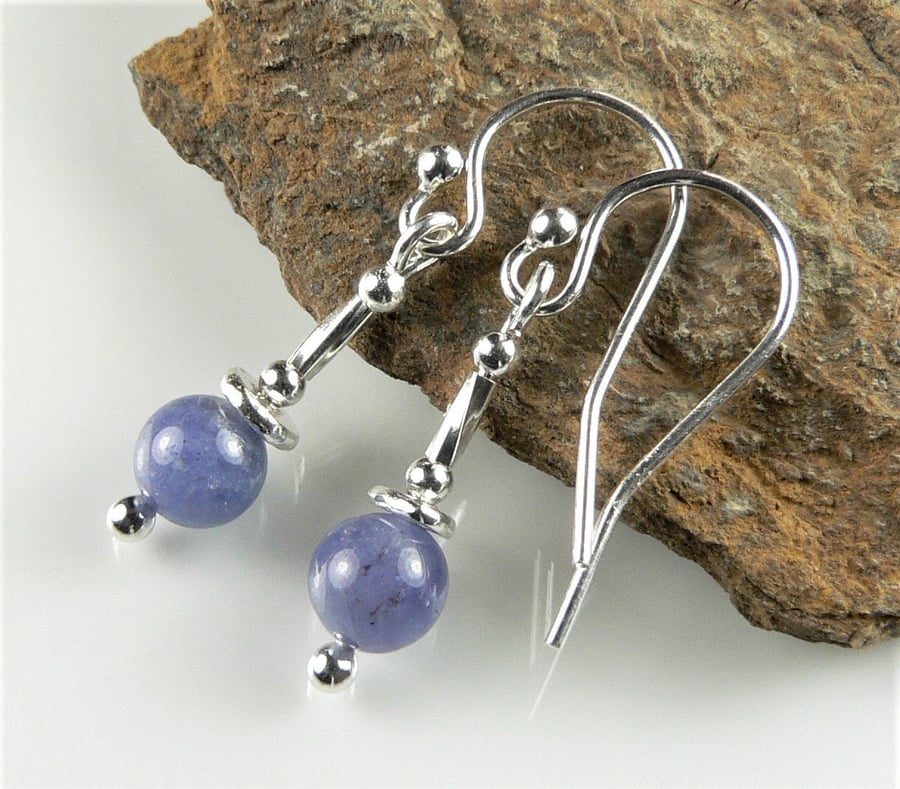 Natural stone drop earrings, sterling silver, 6mm - 9 stone options