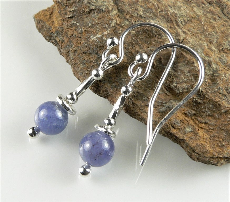 Natural stone drop earrings, sterling silver, 6mm - 9 stone options