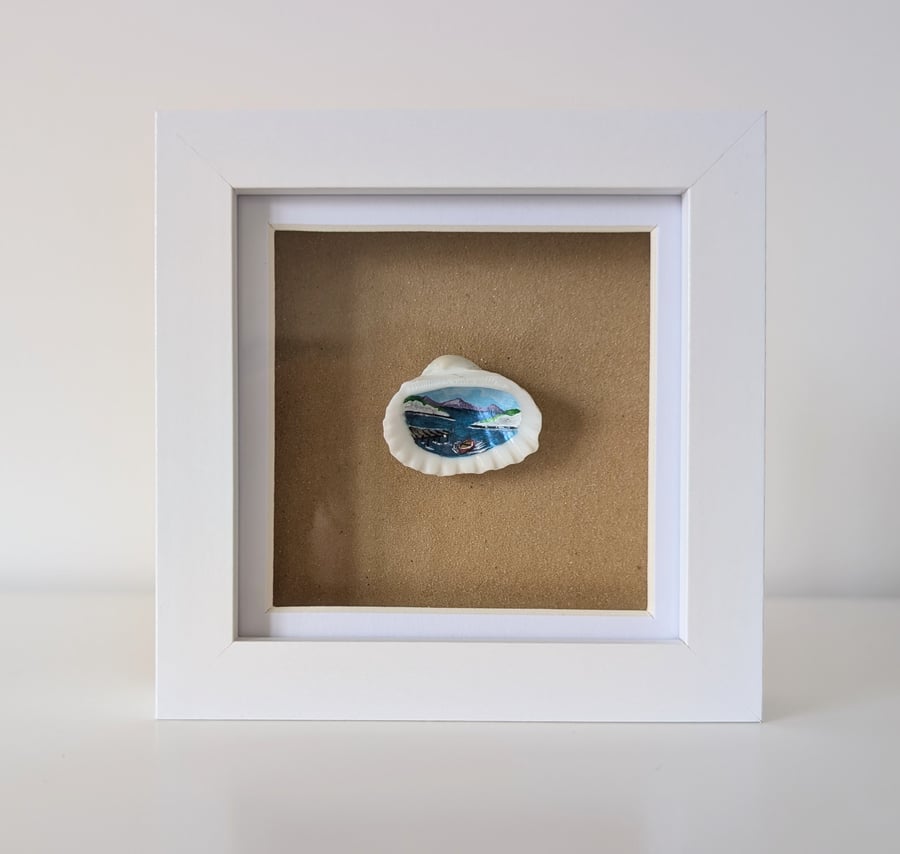 Little Red Rowing Boat Original Shell Painting Framed