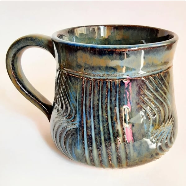Blue Glazed Mug - Hand Thrown Stoneware Ceramic Mug 
