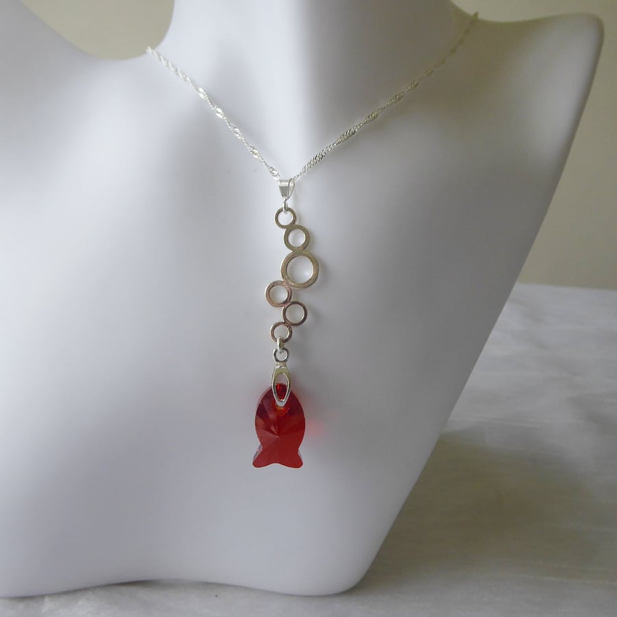 Sterling Silver and Swarovski Crystal Fish & Bubbles Necklace
