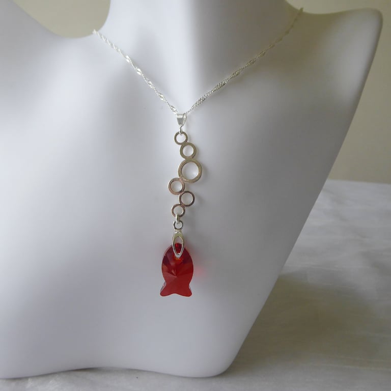 Sterling Silver and Swarovski Crystal Fish & Bubbles Necklace