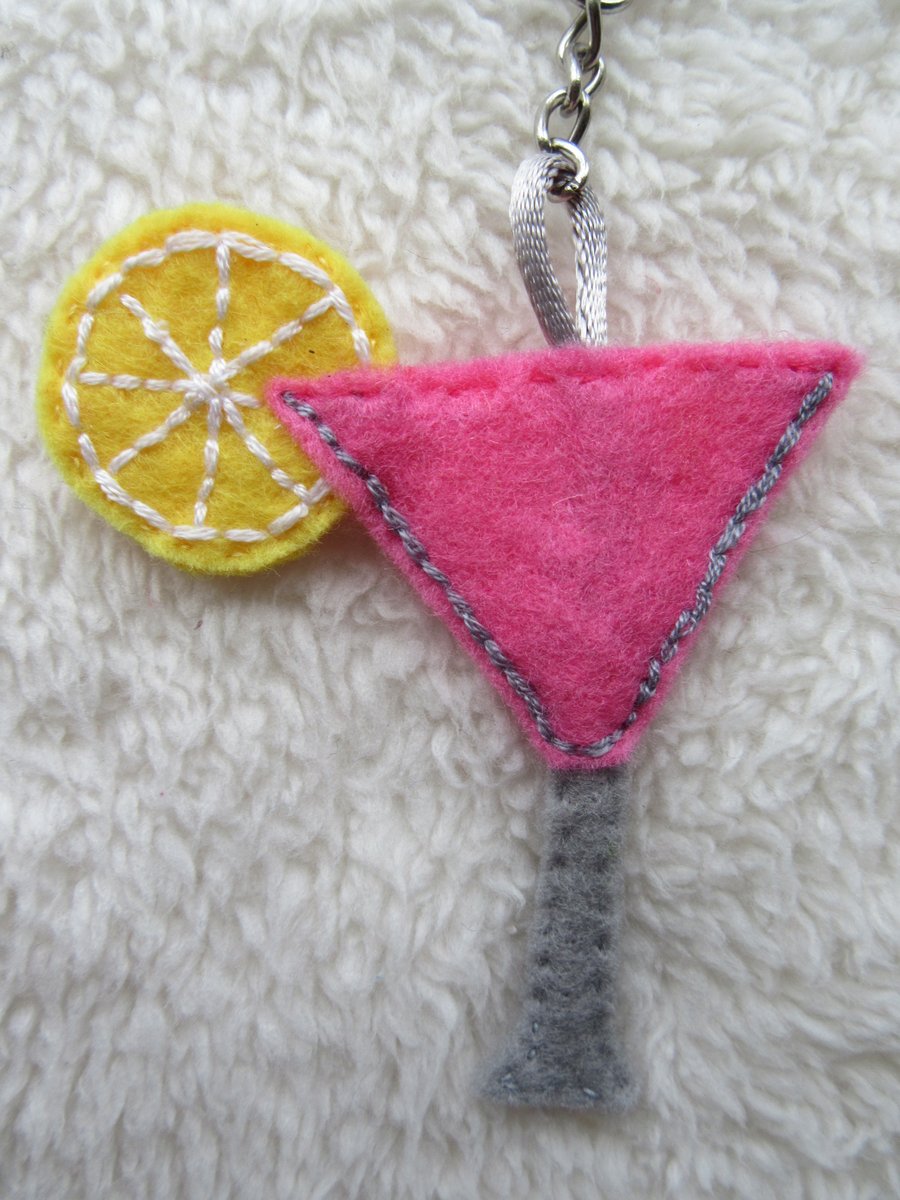 Pink cocktail keyring, stocking filler, gift for her, gift for friend 