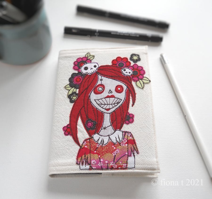 freemachine embroidered floral lady zombie A6 sketchbook red