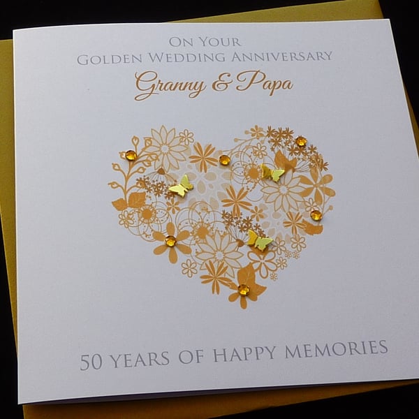 Handmade Personalised Golden 50th Wedding Anniversary Card
