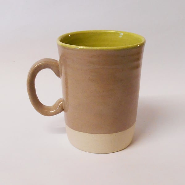 Mug Taupe glazed, chartreuse interior. 