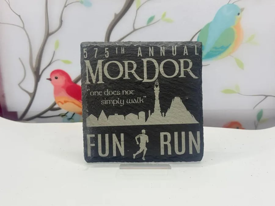 Mordor Fun Run Lord of the Rings Laser Etched Coaster
